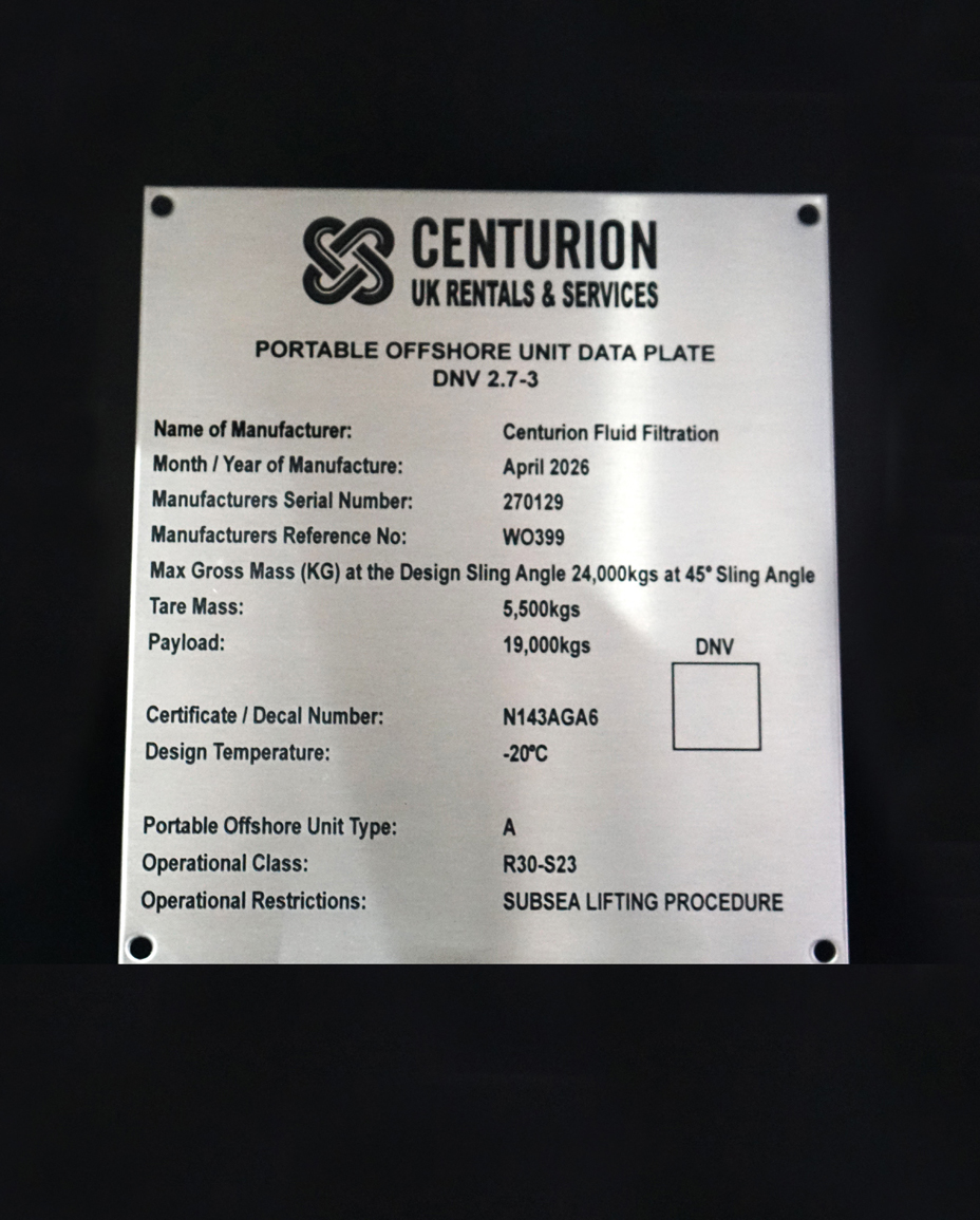 Industrial Metal Data Plate Example 3 manufactured by HND Designs in Aberdeen. UK engraved stainless steel and aluminium data plate.